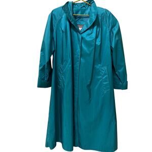 Vintage 80s Jewel Teal Trench Coat Rain Jacket Women's Size 6 Ashton Cove Rare
